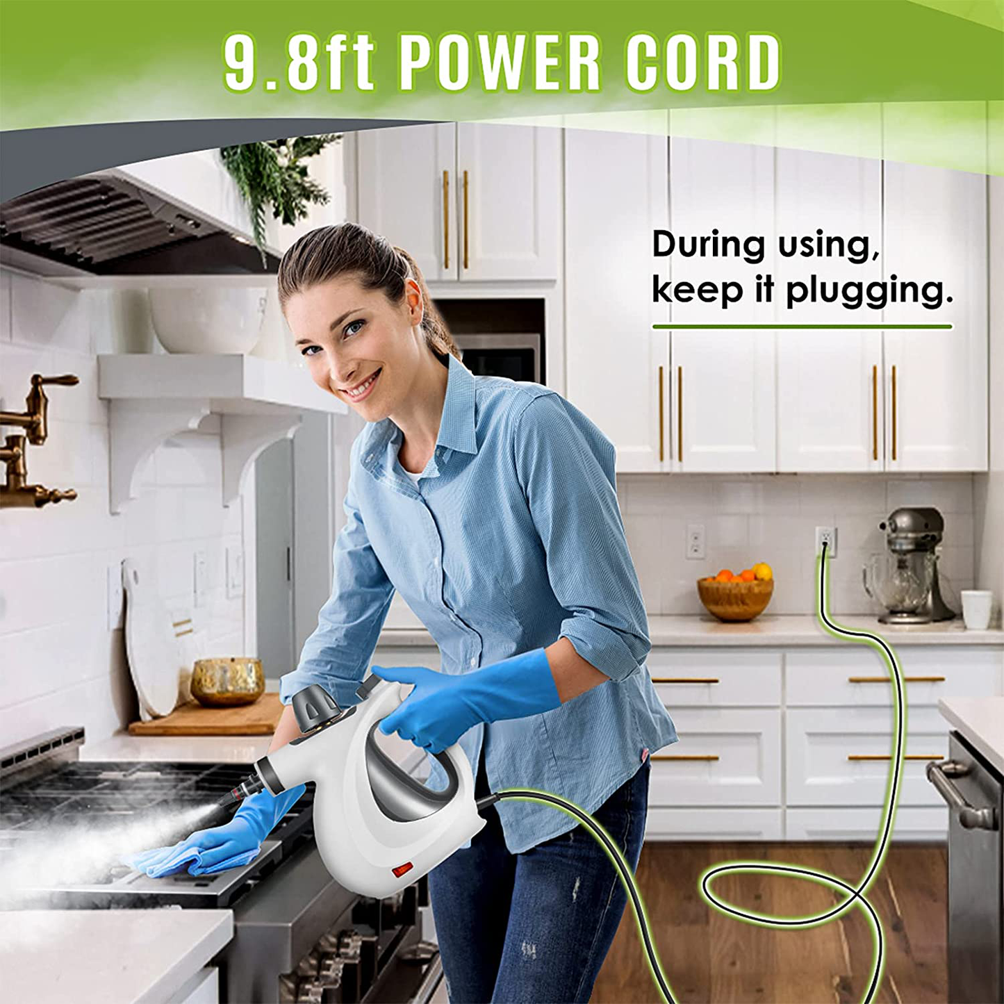 Handheld Steam Cleaner, Pressurized Steam Cleaner with 11 Piece Accessory Set for Home Use, Multi-Surface All Natural Steamer for Cleaning Carpet