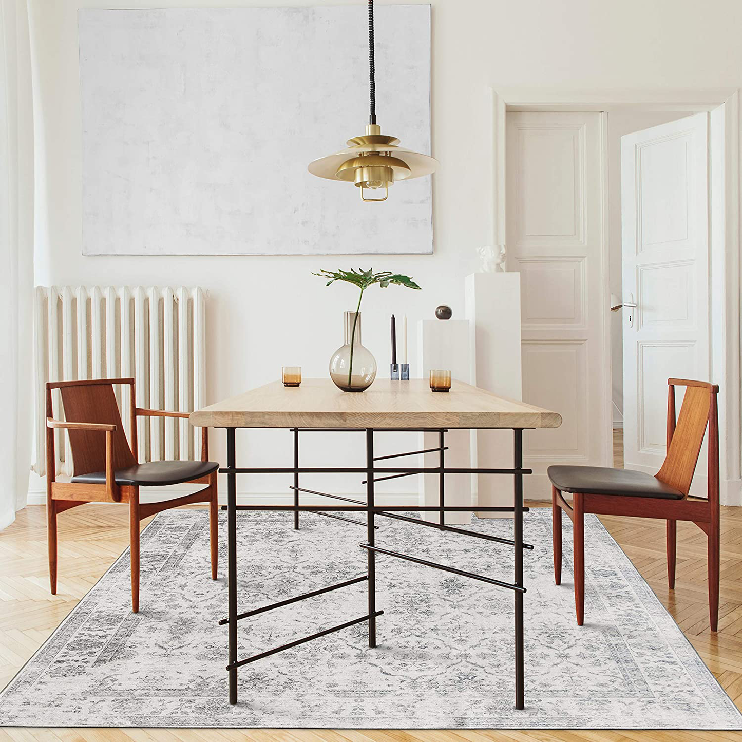 ReaLife Machine Washable Rug - Stain Resistant, Non-Shed - Eco-Friendly, Non-Slip, Family & Pet Friendly - Made from Premium Recycled Fibers - Vintage Distressed Trellis - Ivory-Grey, 2'6"x6'
