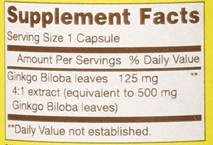 60 Capsules Natural Ginkgo Biloba