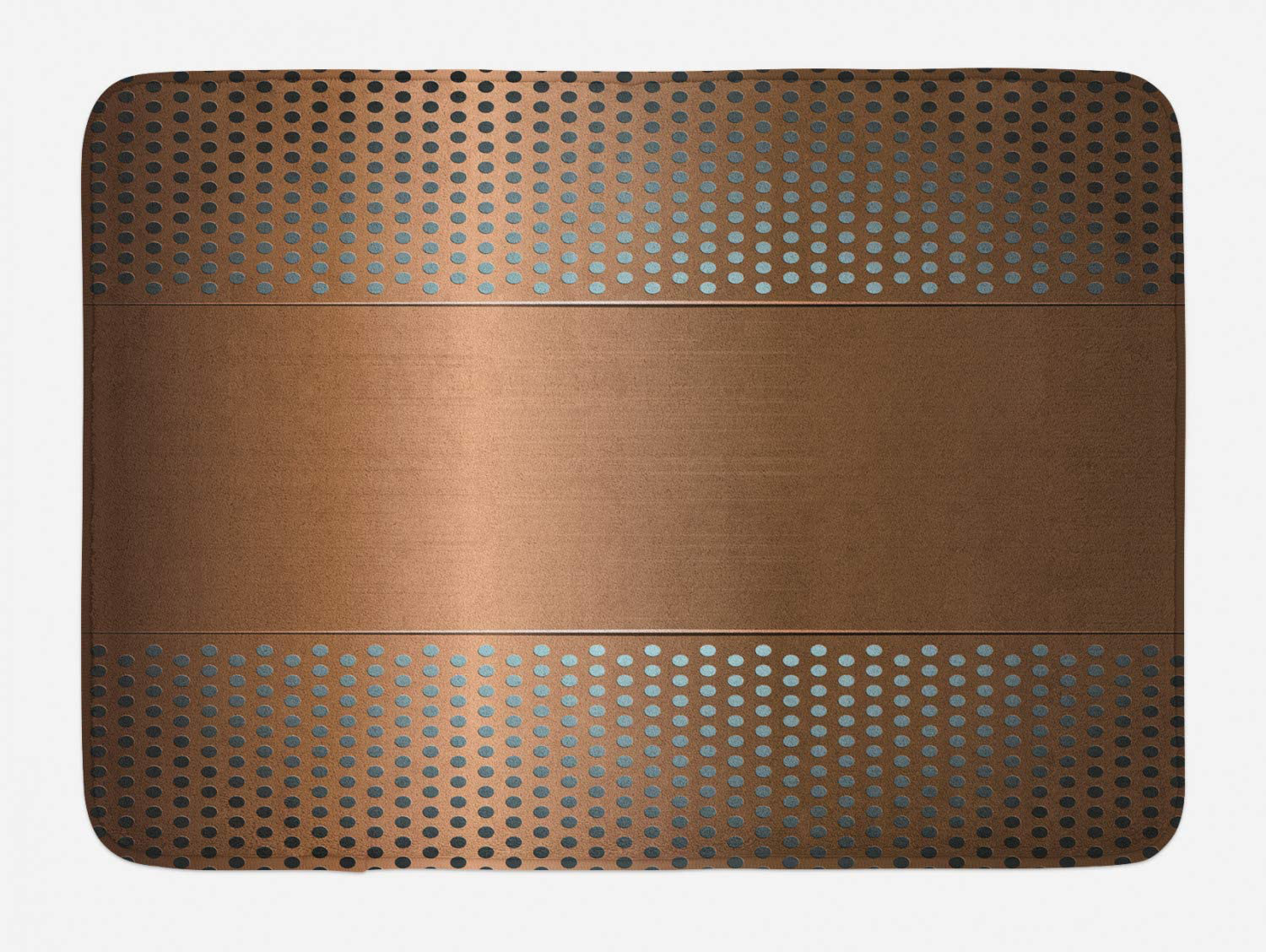 Industrial Bath Mat, Perforated Grid Plate Steel Dots Illustration Futuristic Technology Theme, Plush Bathroom Decor Mat with Non Slip Backing
