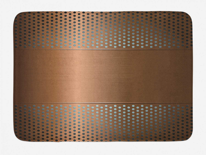 Industrial Bath Mat, Perforated Grid Plate Steel Dots Illustration Futuristic Technology Theme, Plush Bathroom Decor Mat with Non Slip Backing