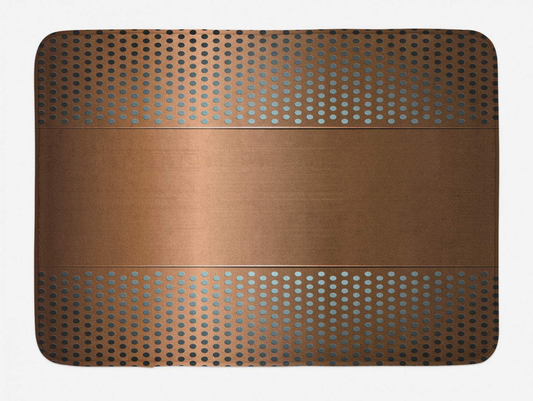 Industrial Bath Mat, Perforated Grid Plate Steel Dots Illustration Futuristic Technology Theme, Plush Bathroom Decor Mat with Non Slip Backing