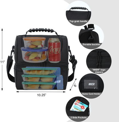 MIER Adult Lunch Box Insulated Lunch Bag Large Cooler Tote Bag for Men, Women, Double Deck Cooler (Dark Grey, Large)