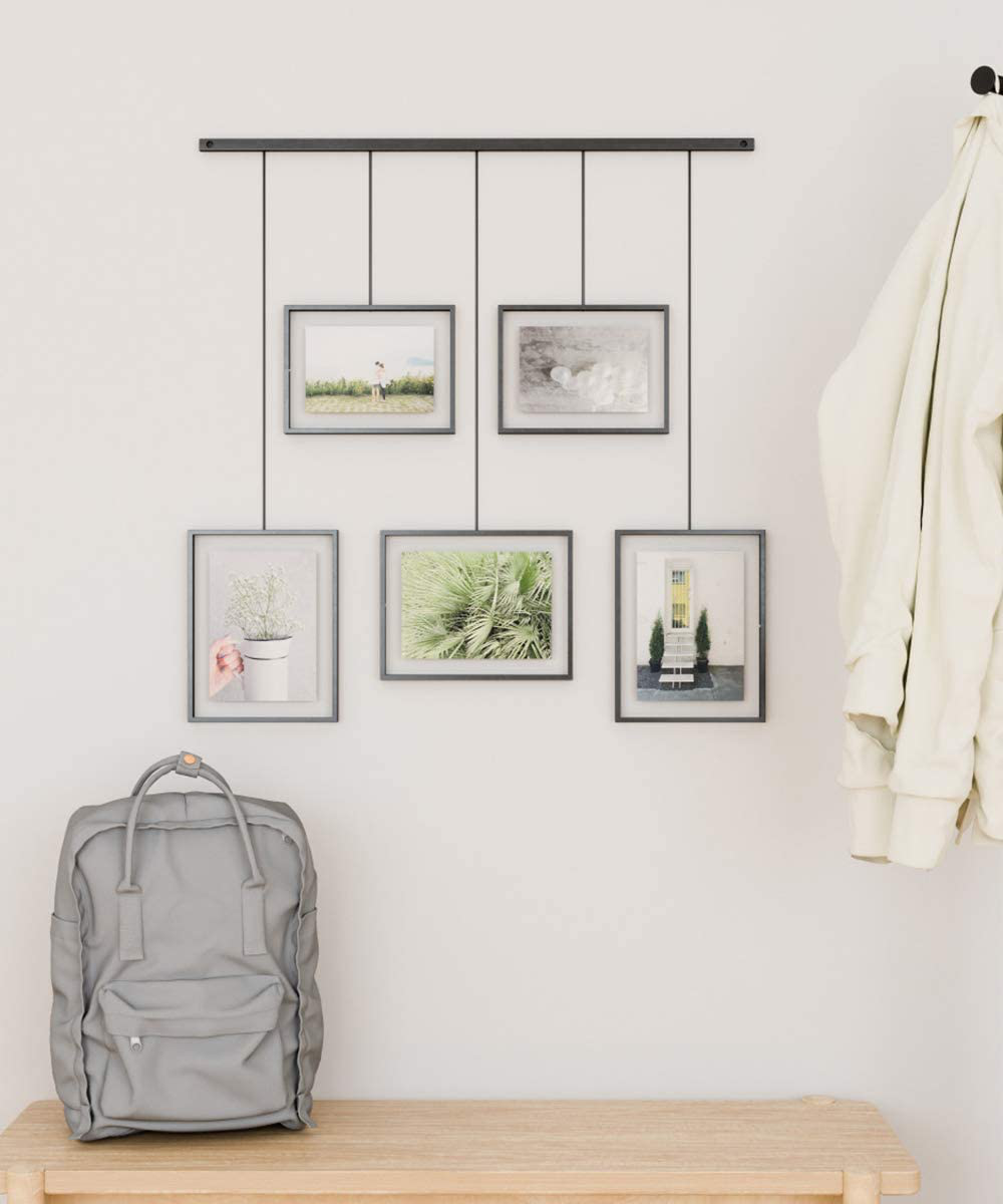 Umbra Exhibit Picture Frame Gallery Set Adjustable Collage Display for 5 Photos, Prints, Artwork & More (Holds Two 4 x 6 inch and Three 5 x 7 inch Images), 5 Opening, Black Legacy