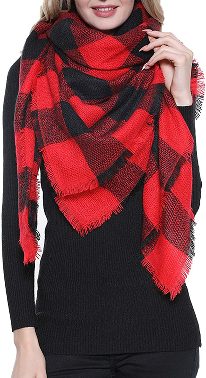 Trendy Plaid Blanket Scarf Women Big Oversized Long Scarves Warm Winter Tartan Checked Shawl Wrap Scarf Gift