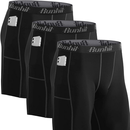 3 Pack Men's Spandex Compression Athletic Shorts With Side Pocket