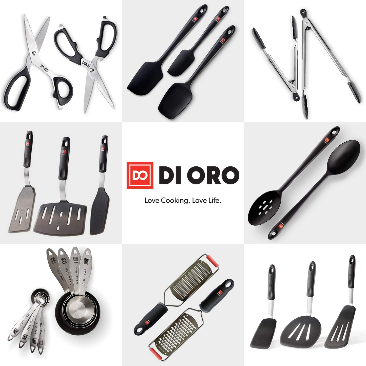 DI ORO Seamless Series 3-Piece Silicone Spatula Set - 600°F Heat Resistant Non Stick Rubber Kitchen Scraper Spatulas for Cooking, Baking, and Mixing – BPA Free and LFGB Certified Silicone (Black)