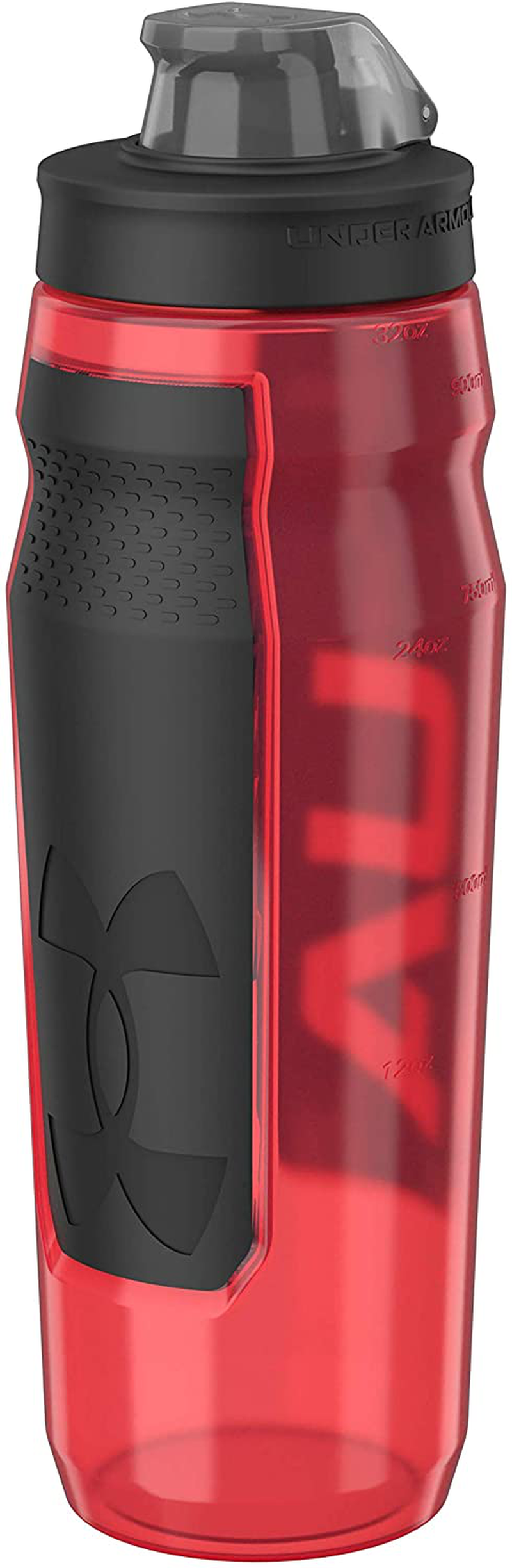 Under Armour 32oz Playmaker Squeeze Water Bottle, Sanitary Cap Cover, High Flow Push/ Pull Nozzle, Non-Slip Grip, Finger Loop Carry, Fits Bike Holder, Cycling, Gym, Hiking, All Sports