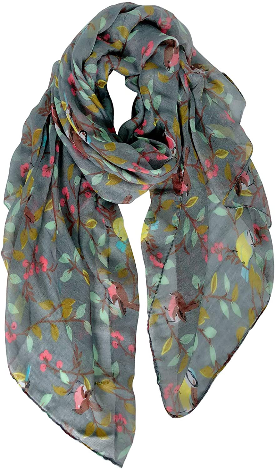 GERINLY Scarfs for Women Lightweight Floral Birds Print Cotton Scarves and Wraps for Holiday