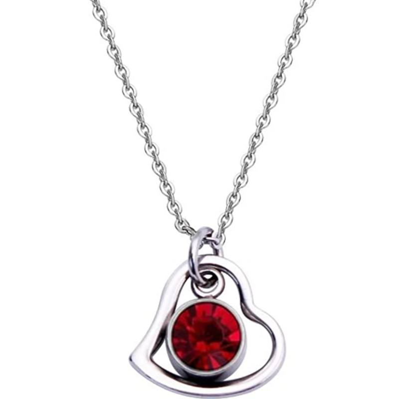 Women's Stainless Steel Birthstone Heart Necklace 
