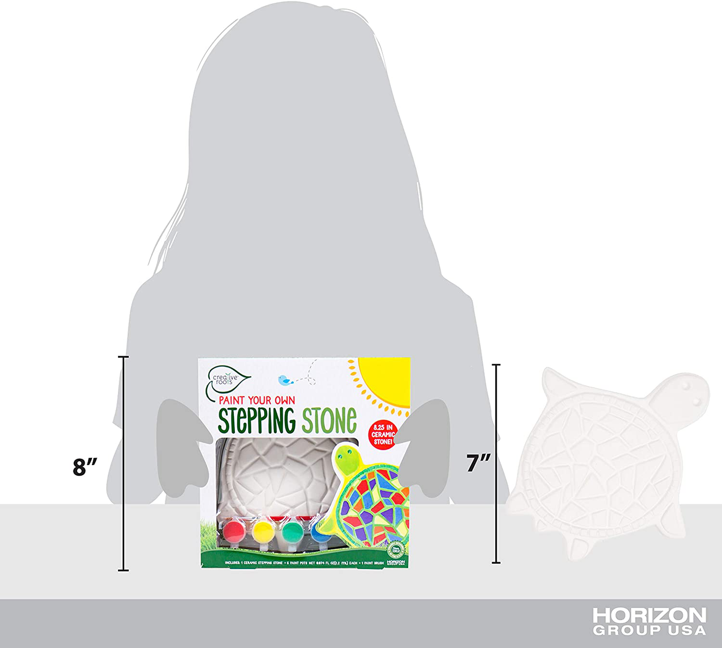 Creative Roots 92849 Paint Your Own Turtle Stepping Stone by Horizon Group Usa, 6 Paint Pots and Brush included, Assorted