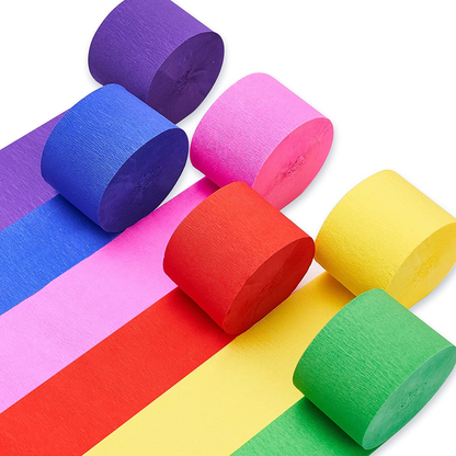 6 Pack Crepe Paper Streamers - 492ft (1.8 Inch x 82 Ft/Roll)
