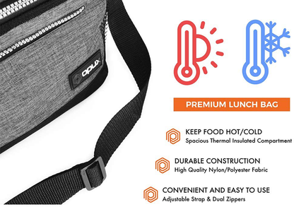 OPUX Insulated Lunch Box for Men Women, Leakproof Thermal Lunch Bag for Work, Reusable Lunch Cooler Tote, Soft School Lunch Pail for Kids with Shoulder Strap, Pockets, 14 Cans, 8L, Heather Grey