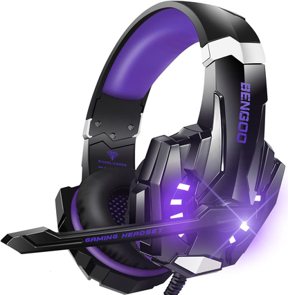 BENGOO G9000 Stereo Gaming Headset for PS4, PC, Xbox One Controller, Noise Cancelling Over Ear Headphones with Mic, LED Light, Bass Surround, Soft Memory Earmuffs (Orange)