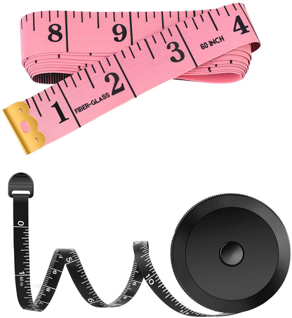2 Pack Tape Measure Measuring Tape for Body Fabric Sewing Tailor Cloth Knitting Vinyl Home Craft Measurements, 60-Inch Soft Fashion Pink & Retractable Black Double Scales Rulers for Body Weight Loss