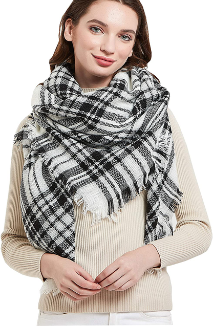 Wander Agio Womens Warm Scarf Square Winter Shawls Large Infinity Scarves Stripe Plaid Scarf