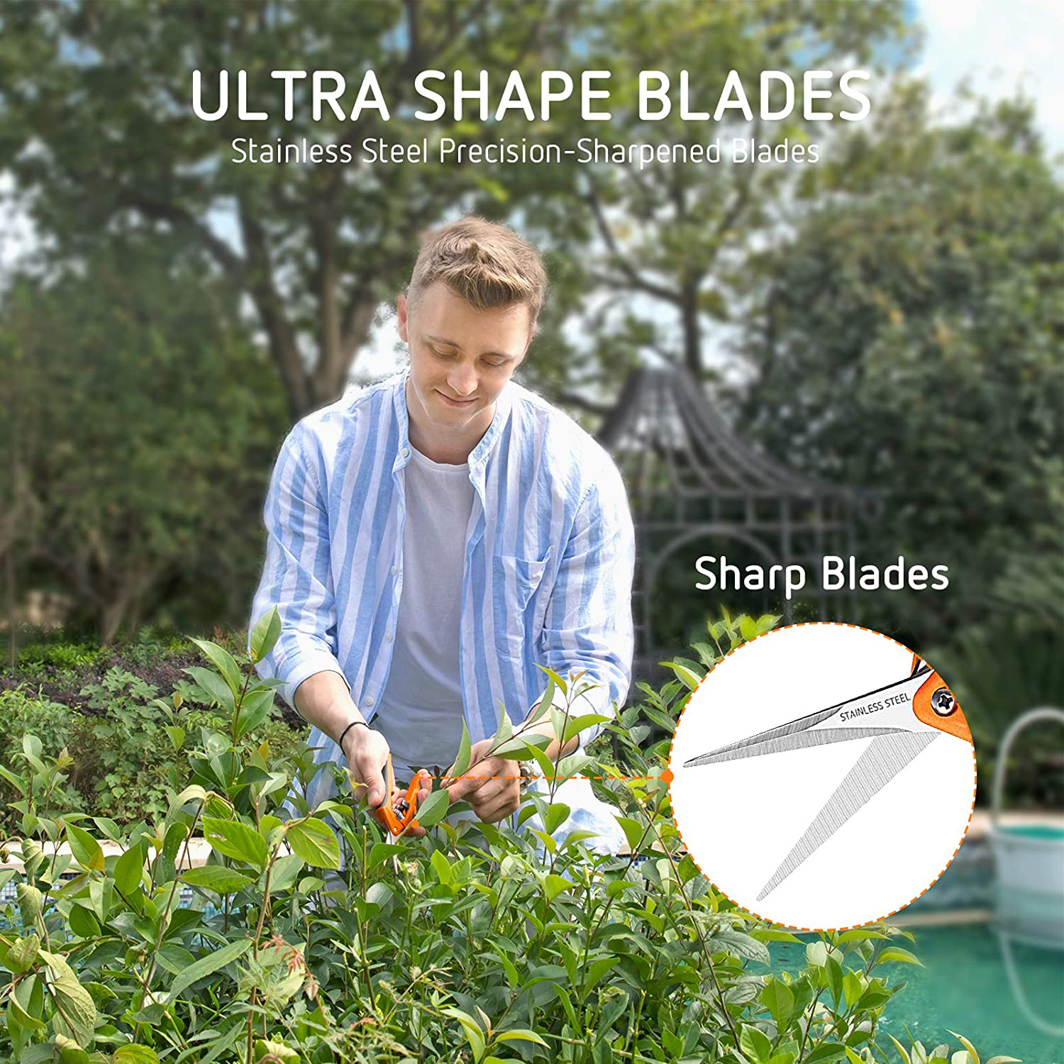 VIVOSUN 6.5 Inch Gardening Hand Pruner Pruning Shear with Straight Stainless Steel Blades Orange