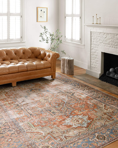 Loloi II Loren Collection Vintage Printed Persian Area Rug 3'-6" x 5'-6" Aqua