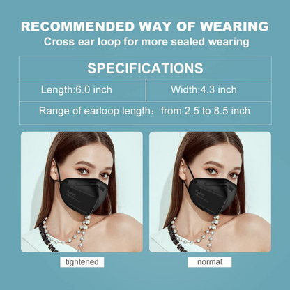 KN95 Face Masks Black, 5-ply Cup Dust Mask, Individually Wrapped