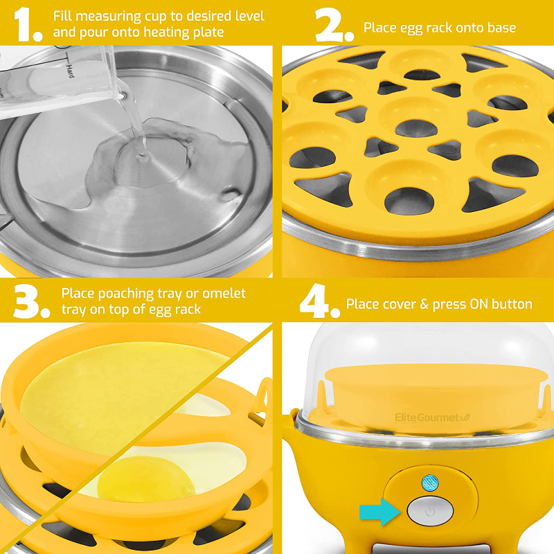 Elite Gourmet Easy Electric 7 Egg Capacity Cooker Poacher, Scrambled, Omelet Maker with Auto Shut-Off 