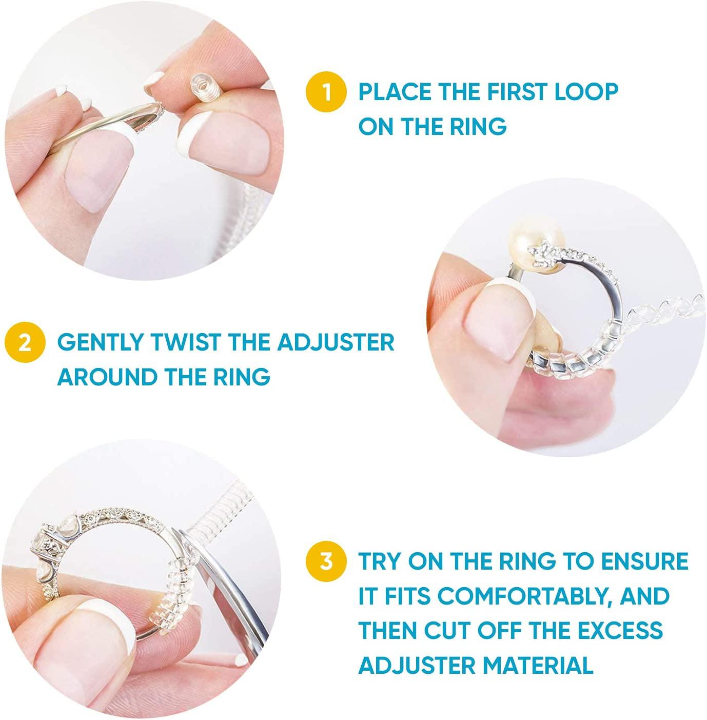 Ring Size Adjuster for Loose Rings - 12 Pack, 2 Sizes - Jewelry Sizer, Mandrel for Making Jewelry Guard, Spacer, Sizer, Fitter - Spiral Silicone Tightener Set with Polishing Cloth