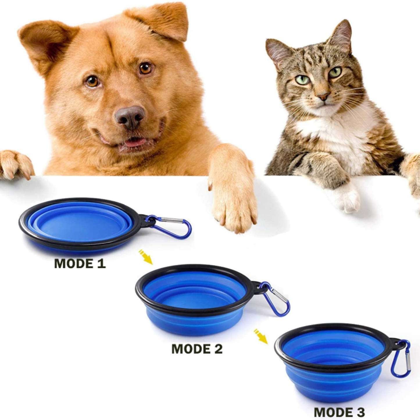 AYECEHI Portable Silicone Collapsible Pet Cat Bowls,[2 Pack] Foldable Expandable Water Feeding Travel Bowl Cup Dish for Pet Dogs and Cats - with 2 Pack Carabiners
