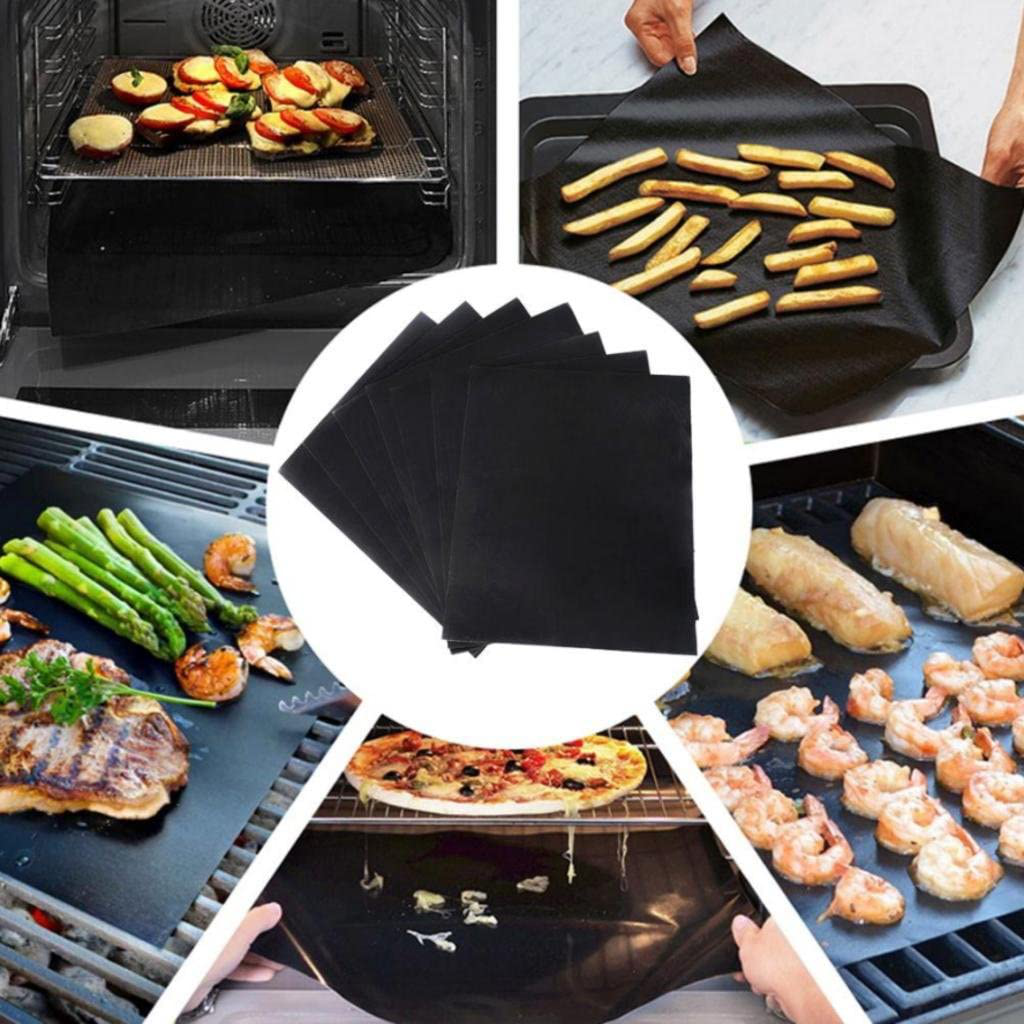 Dailyart Grill Mats Non Stick Set of 5 BBQ Grill Mat Baking Mats Teflon BBQ Accessories Grill Tools Reusable,Works on Gas, Charcoal, Electric Grill 15.75 x 13-Inch, Black
