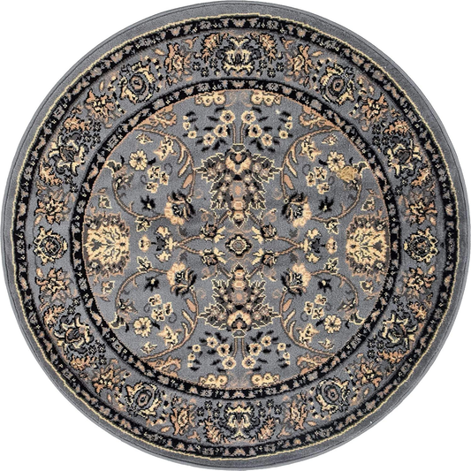 Unique Loom Kashan Traditional Floral Area Rug, 4 Feet, Gray/Ivory