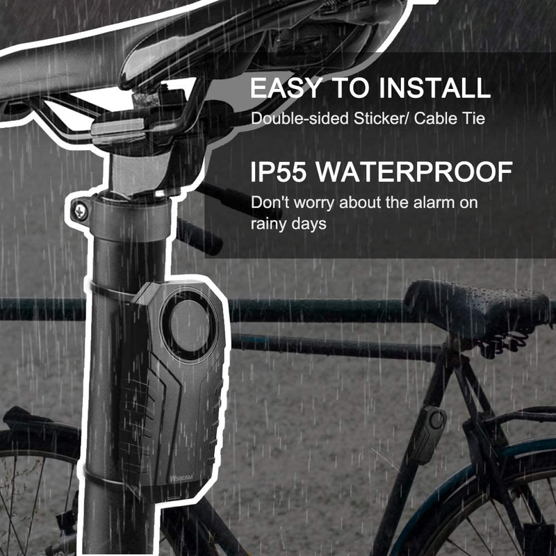 Wireless Vibration Motion Sensor 113dB Bike Alarm with Remote