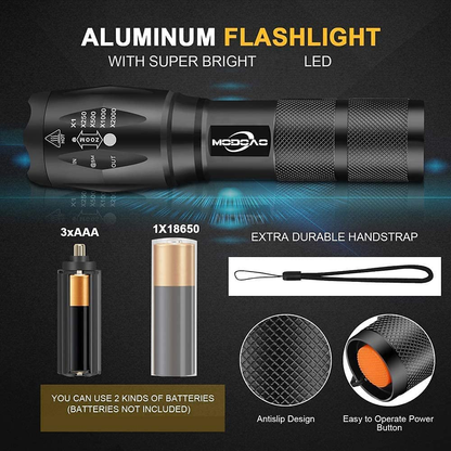 3 Pack Super Bright Flashlights High Lumens LED Flashlight with Zoomable Beam - 5 Modes