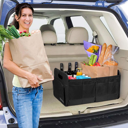 Foldable Trunk Storage Organizer, Reinforced Handles, Suitable for Any Car, SUV, Mini-Van Model Size, Black