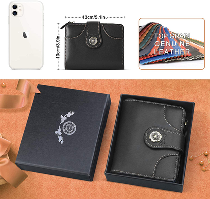 Women Premium Genuine Leather Wallet Credit Card Clutch Wallets,RFID Blocking Zipper Pocket Purse with ID Window