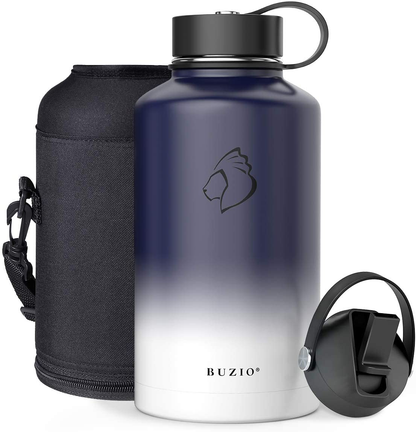 BUZIO Insulated Water Bottle with Straw Lid and Flex Cap, 32oz, 40oz, 64oz, 87oz Modern Double Vacuum Stainless Steel Water Flask, Cold for 48 Hrs Hot for 24 Hrs Simple Thermo Canteen Mug,BPA-Free