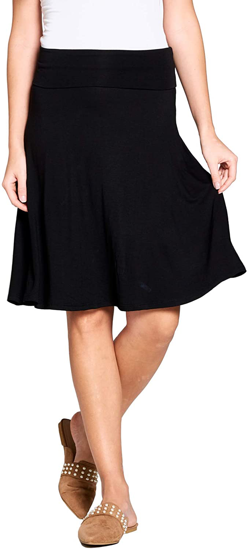Popana Womens Casual Knee Length A-Line Stretch Midi Skirt Plus Size Made in USA