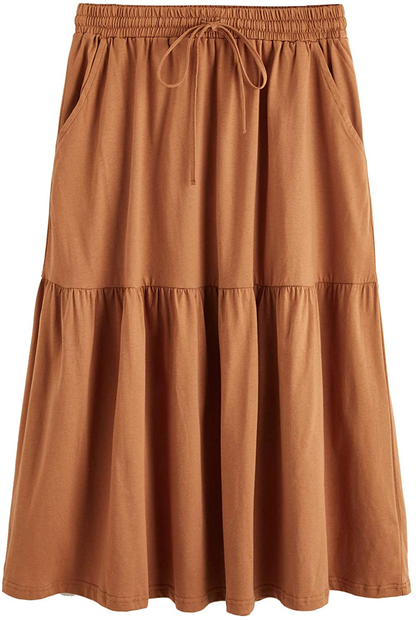 SweatyRocks Women's Casual High Waist Pleated A-Line Midi Skirt with Pocket