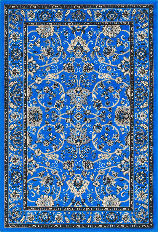 Unique Loom Kashan Traditional Floral Area Rug, 4 x 6 Feet, Blue/Ivory
