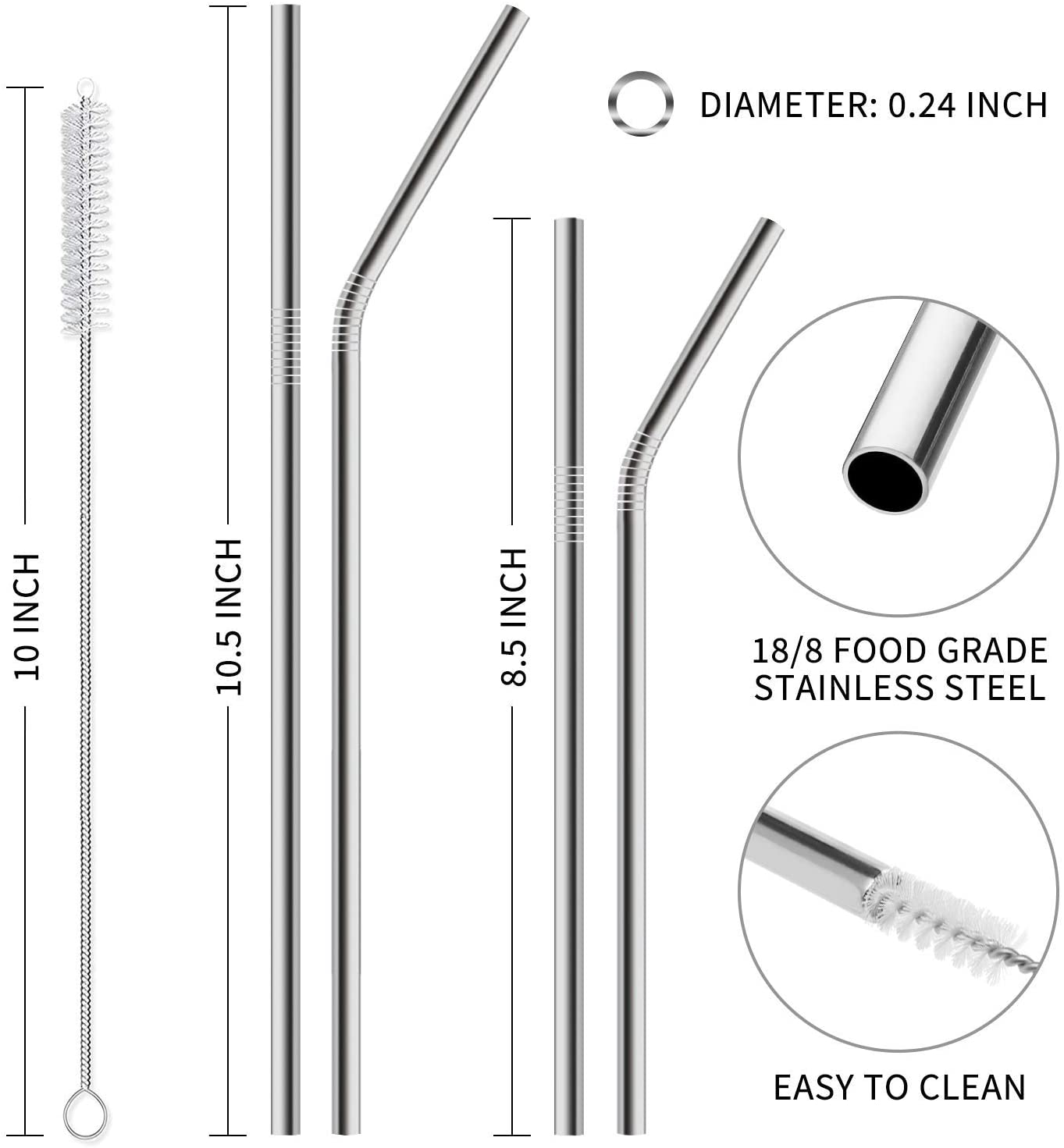 Hiware 12-Pack Rose Gold Metal Straws Reusable with Case - Stainless Steel Drinking Straws for 30oz and 20oz Tumblers Yeti Dishwasher Safe, 2 Brushes Included