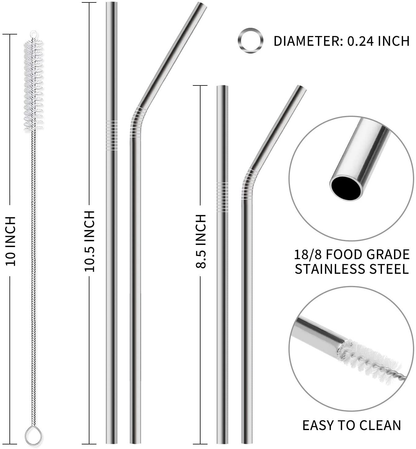 Hiware 12-Pack Rose Gold Metal Straws Reusable with Case - Stainless Steel Drinking Straws for 30oz and 20oz Tumblers Yeti Dishwasher Safe, 2 Brushes Included
