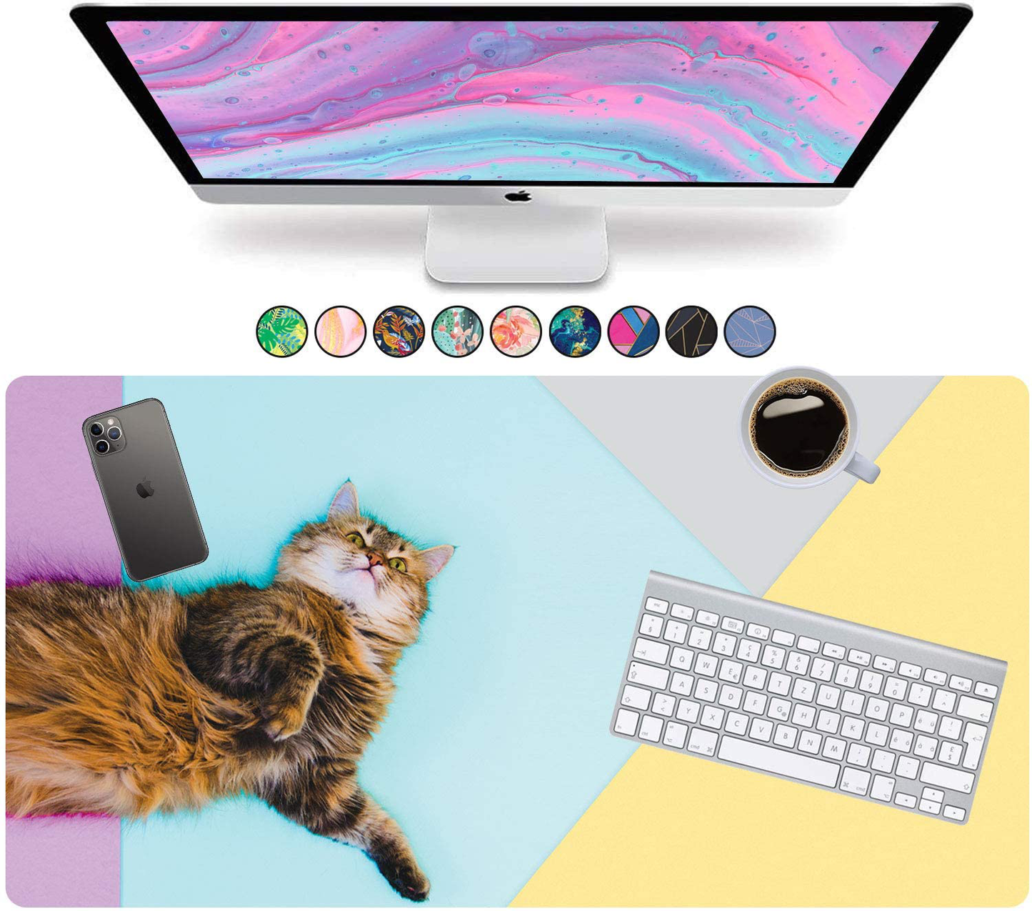 French Koko Large Mouse Pad, Desk Mat, Keyboard Pad, Desktop Home Office School Essentials College Cute Decor Big Extended Laptop Protector Computer Accessories Pretty Mousepad Women Girls XL