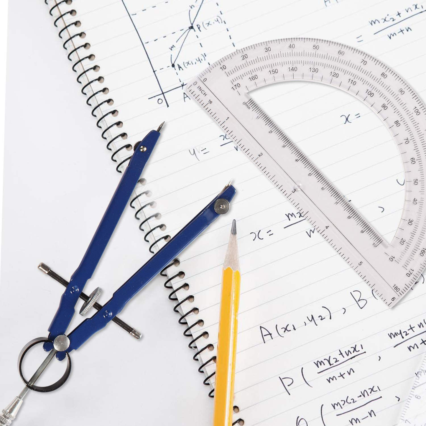 Professional Precision Compass Set, Metal Spring Bow Compass with Protractor, Lock, Pencil Leads & Screw Replacements, for Geometry, Math, Drafting, Drawing & Measuring, School & Office Supplies