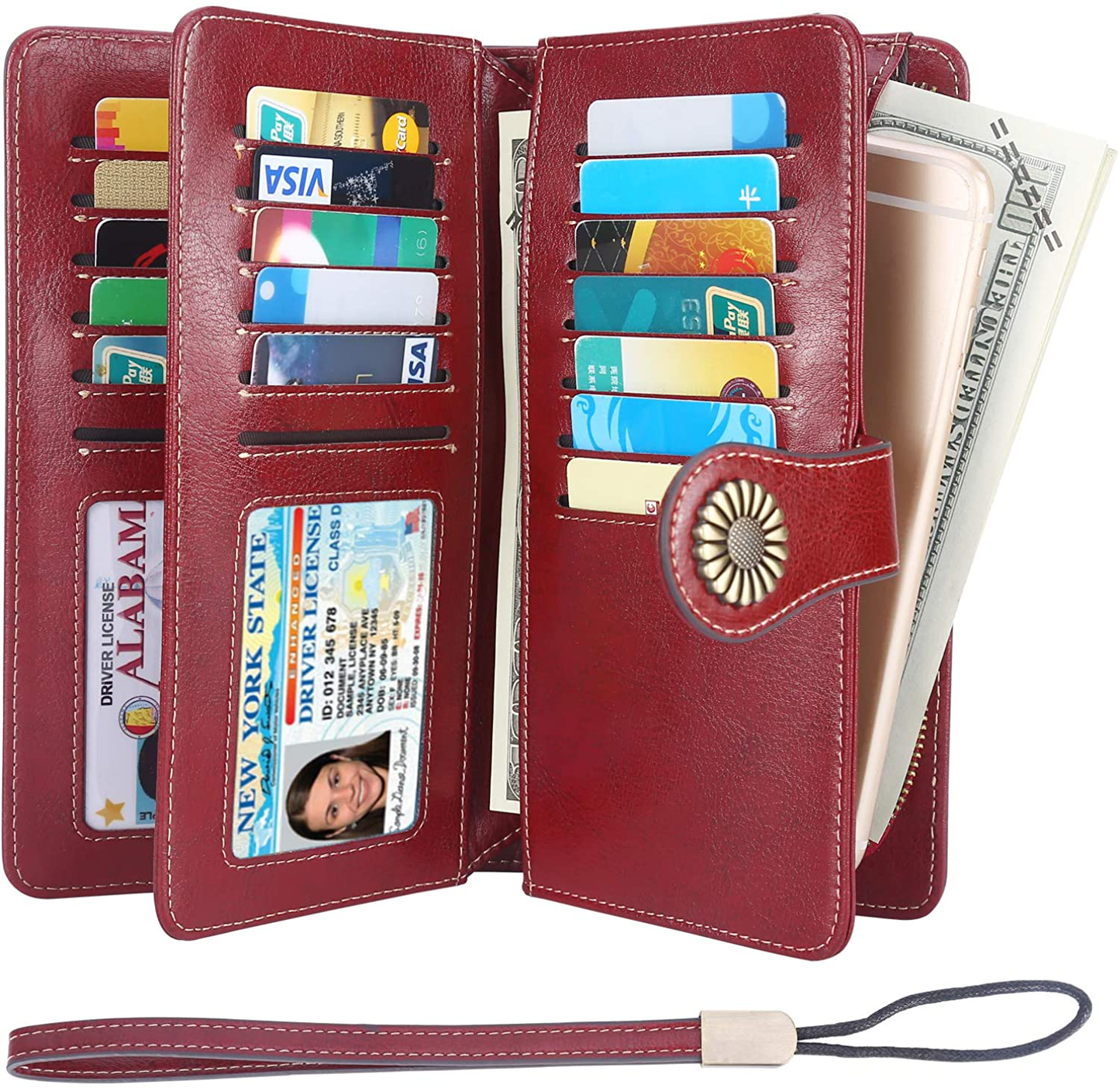 Lavemi Womens Large Capacity RFID Blocking Leather Wristlet Clutch Wallets Card Holder