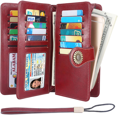 Lavemi Womens Large Capacity RFID Blocking Leather Wristlet Clutch Wallets Card Holder