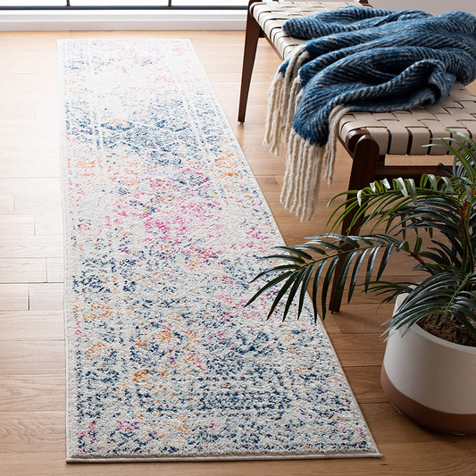Safavieh Tulum Collection TUL264D Moroccan Boho Distressed Non-Shedding Stain Resistant Living Room Bedroom Runner, 2' x 9' , Ivory / Dark Blue