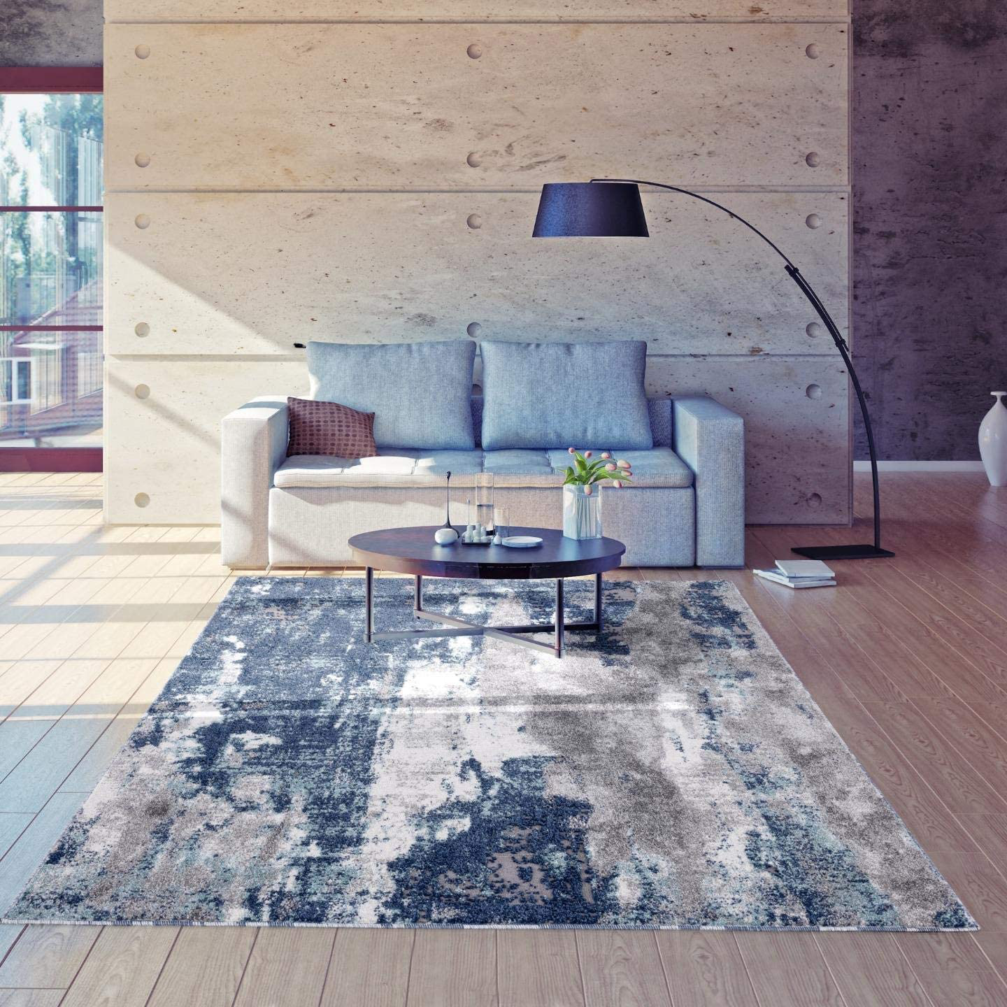 Luxe Weavers Rugs – Euston Modern Area Rugs with Abstract Patterns 7681 – Medium Pile Area Rug, Dark Blue, Light Blue / 4 x 5