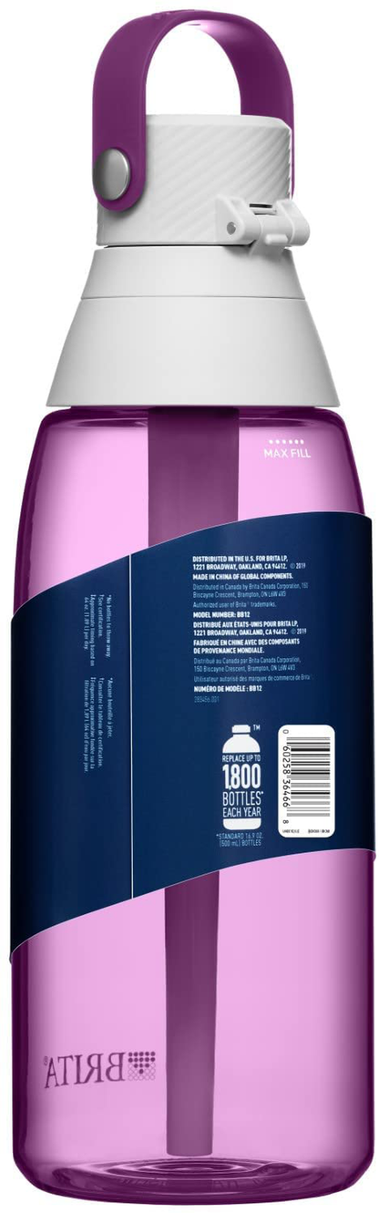 Brita Water Bottle with Filter - 36 Ounce Premium Filtered Water Bottle, BPA Free - Orchid