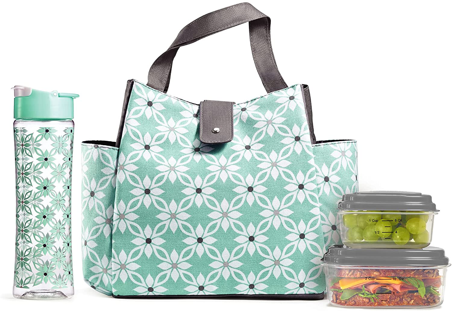 Fit + Fresh Westport Insulated Soft Liner Lunch Bag Kit, Classic Navy Dot
