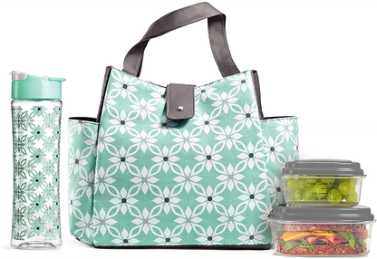Fit + Fresh Westport Insulated Soft Liner Lunch Bag Kit, Classic Navy Dot