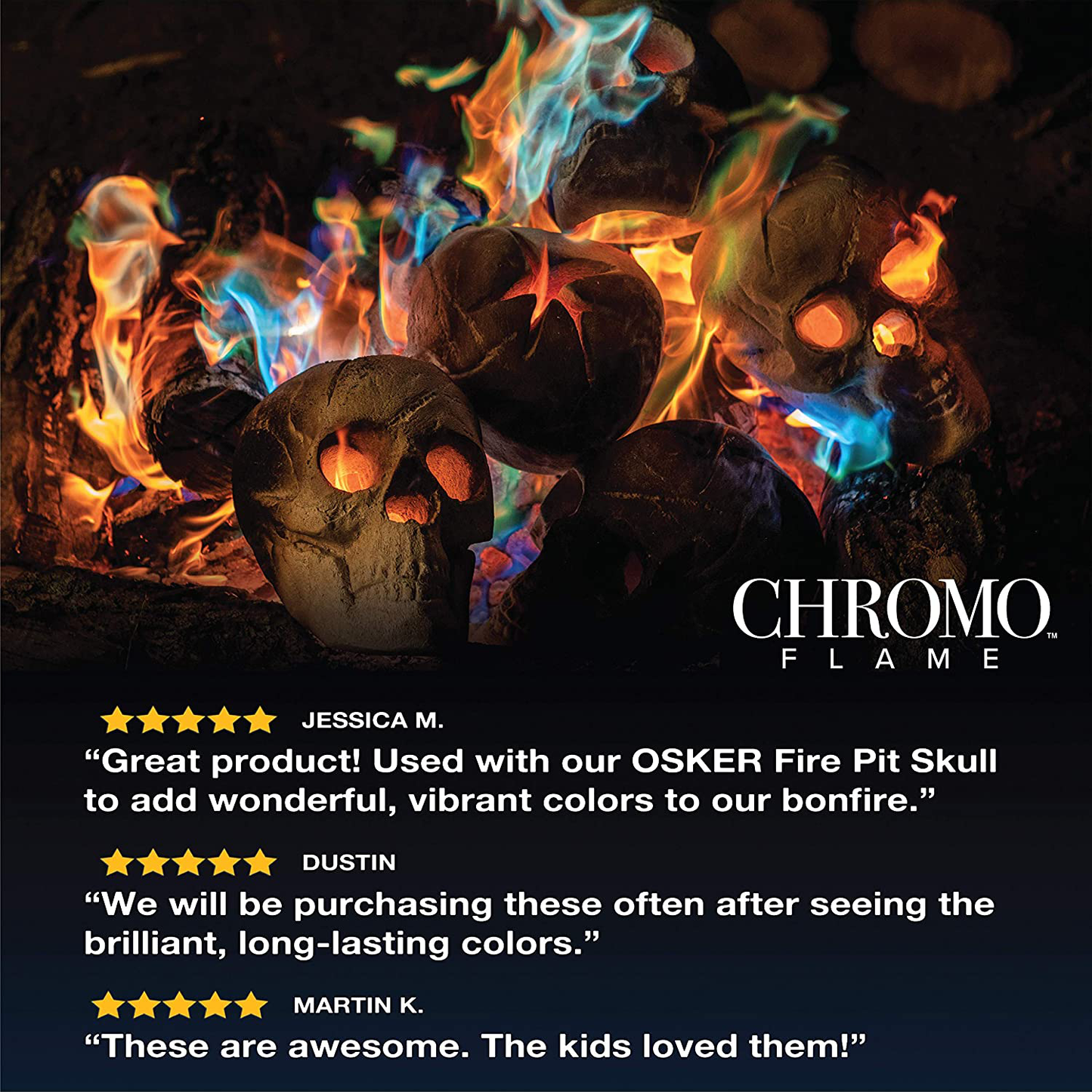 CHROMO FLAME Fire Color Changing Packets for Fire Pit, Campfire, Bonfire, Outdoor Fireplace | Magic, Colorful, Rainbow, Mystic Flames | 4 oz Total, 2-2 oz Jumbo Packets