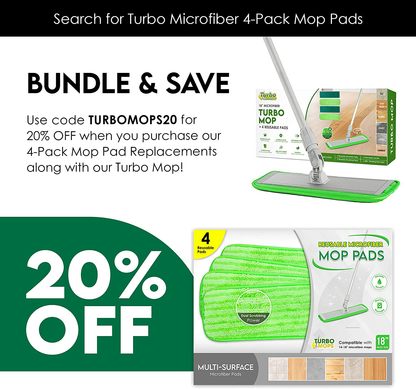 Turbo Microfiber Mop Floor Cleaning System - 18-inch Sweeper with 4 Reusable Pads and 360-Spin Mop Head with Extendable Handle - Household Cleaning Supplies and Tools