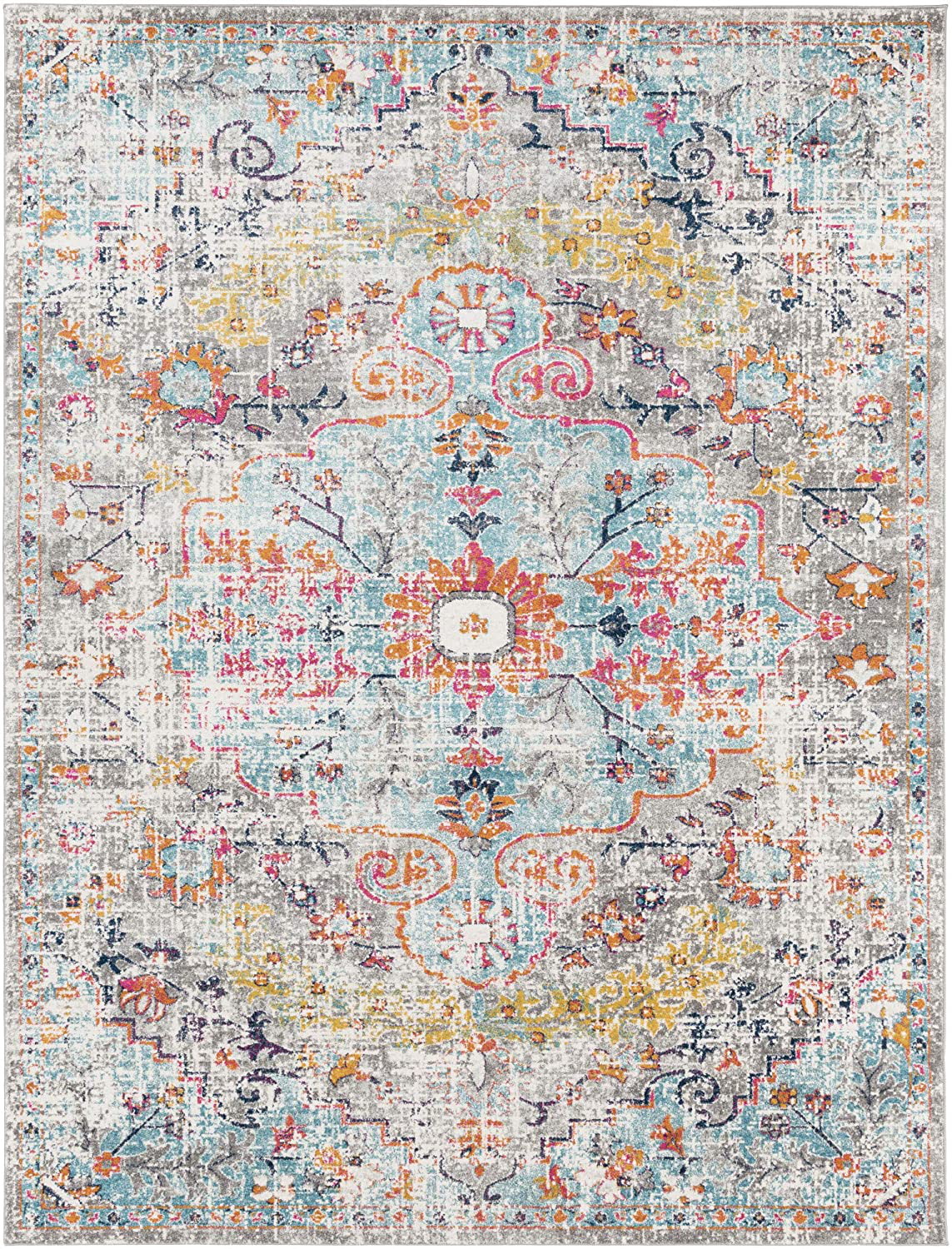 Artistic Weavers Odelia Vintage Bohemian Area Rug, 4' Round, Orange/Navy